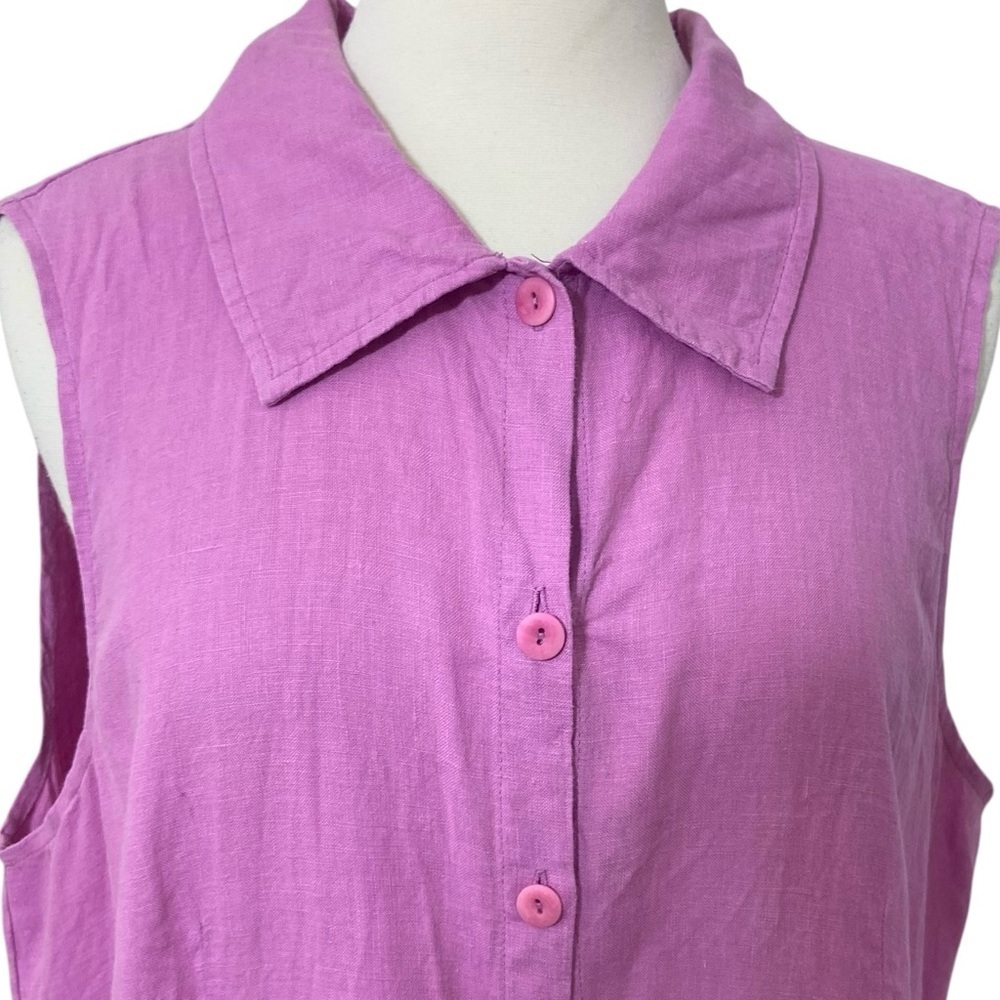 Flax 100% Linen Raspberry Button Front Shirt Dres… - image 5